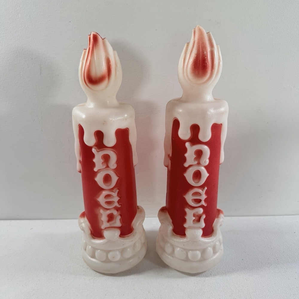 Vintage Empire Noel Candle Stick Plastic Blow Mold Pair 13" No Lights 1970